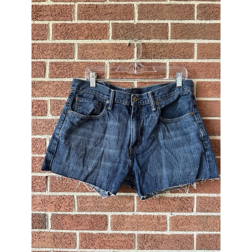 Levis 569 Loose Straight Cut Off Denim Shorts Blue Wash Mens 33